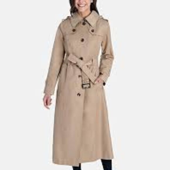 NWT- LONDON FOG SINGLE BREASTED LONG TRENCH COAT WITH EUPAULETTES AND BELT - Picture 4 of 11
